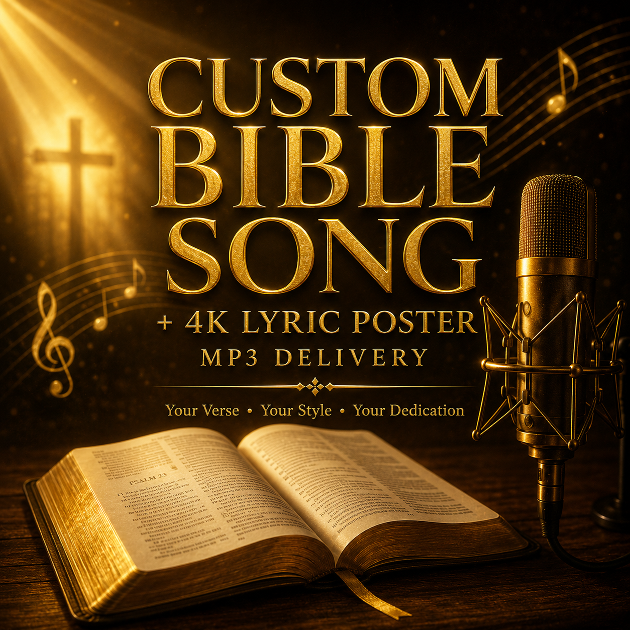 Custom Bible Song + 4K Lyric Poster, MP3 Delivery
